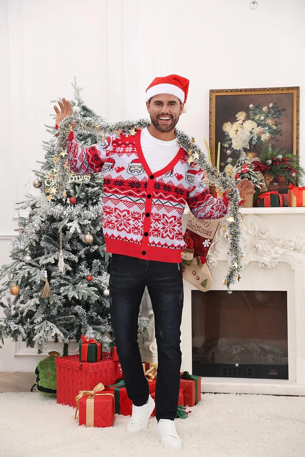 Men's Ugly Christmas Sweater Button Down Long Sleeve Knit Cardigan