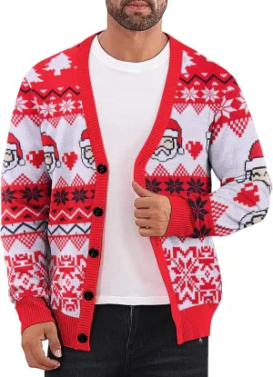 Men's Ugly Christmas Sweater Button Down Long Sleeve Knit Cardigan