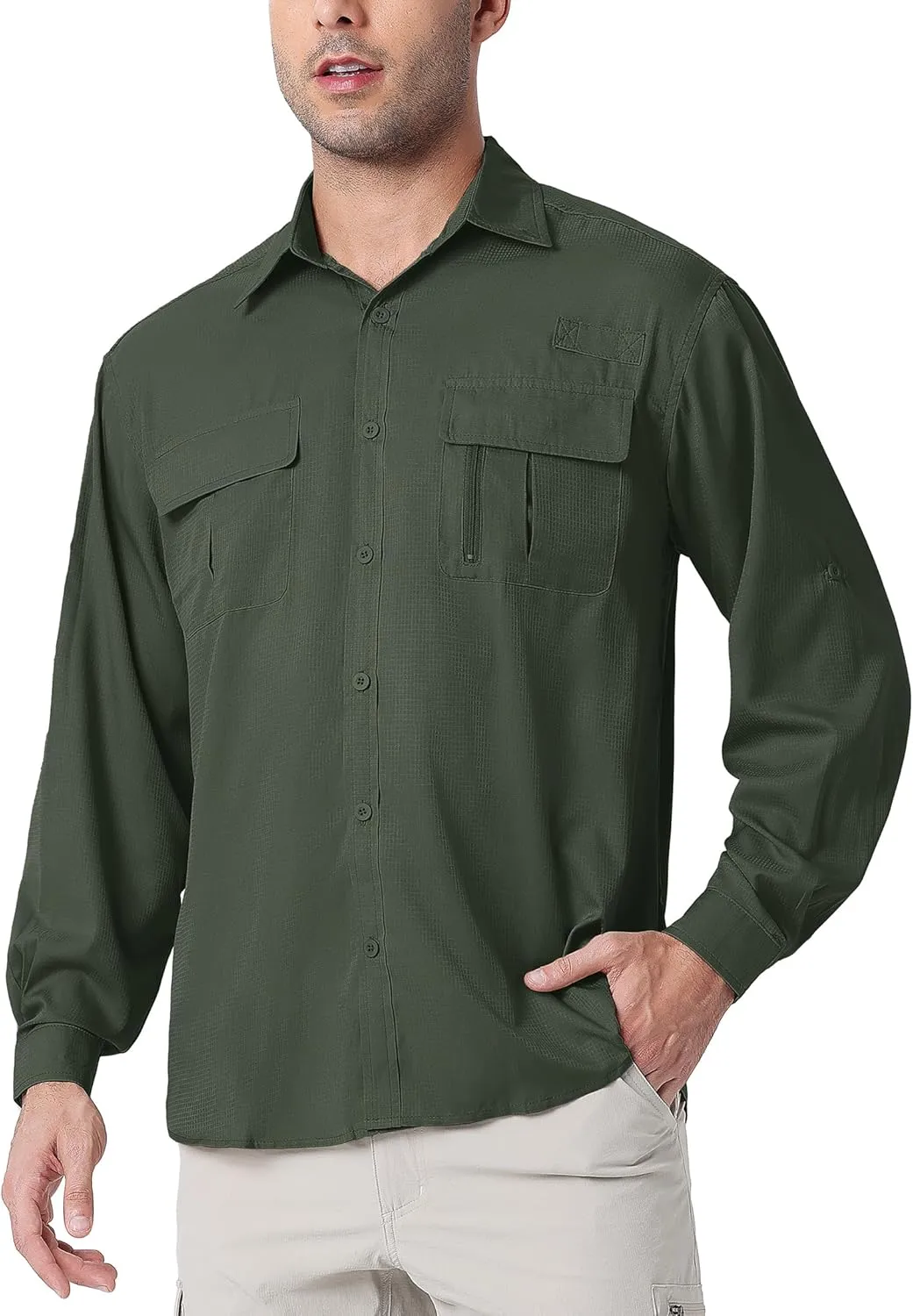 Men's UPF 50  UV Long Sleeve Sun SPF Protection Button Down Quick Dry Shirts Cooling Fishing Breathable for Safari Hiking