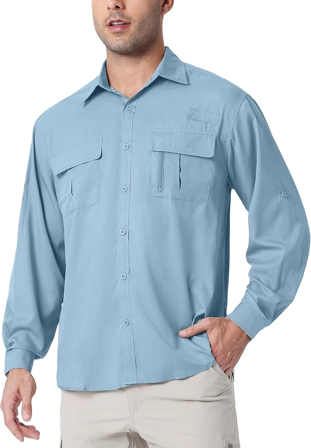Men's UPF 50  UV Long Sleeve Sun SPF Protection Button Down Quick Dry Shirts Cooling Fishing Breathable for Safari Hiking