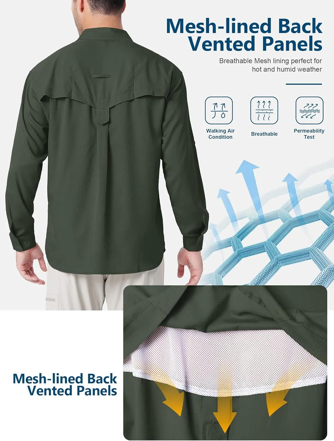 Men's UPF 50  UV Long Sleeve Sun SPF Protection Button Down Quick Dry Shirts Cooling Fishing Breathable for Safari Hiking