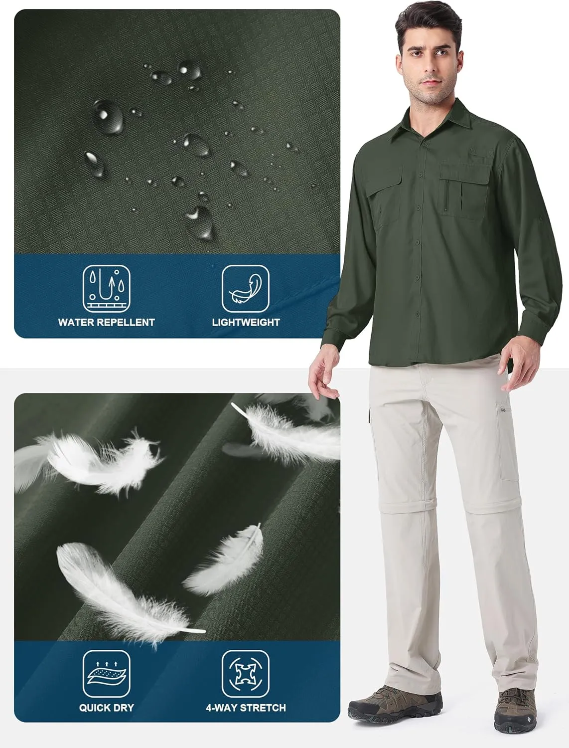 Men's UPF 50  UV Long Sleeve Sun SPF Protection Button Down Quick Dry Shirts Cooling Fishing Breathable for Safari Hiking