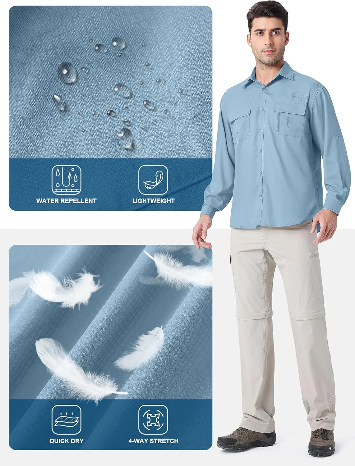 Men's UPF 50  UV Long Sleeve Sun SPF Protection Button Down Quick Dry Shirts Cooling Fishing Breathable for Safari Hiking