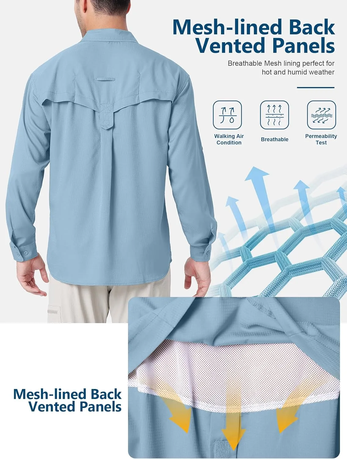 Men's UPF 50  UV Long Sleeve Sun SPF Protection Button Down Quick Dry Shirts Cooling Fishing Breathable for Safari Hiking