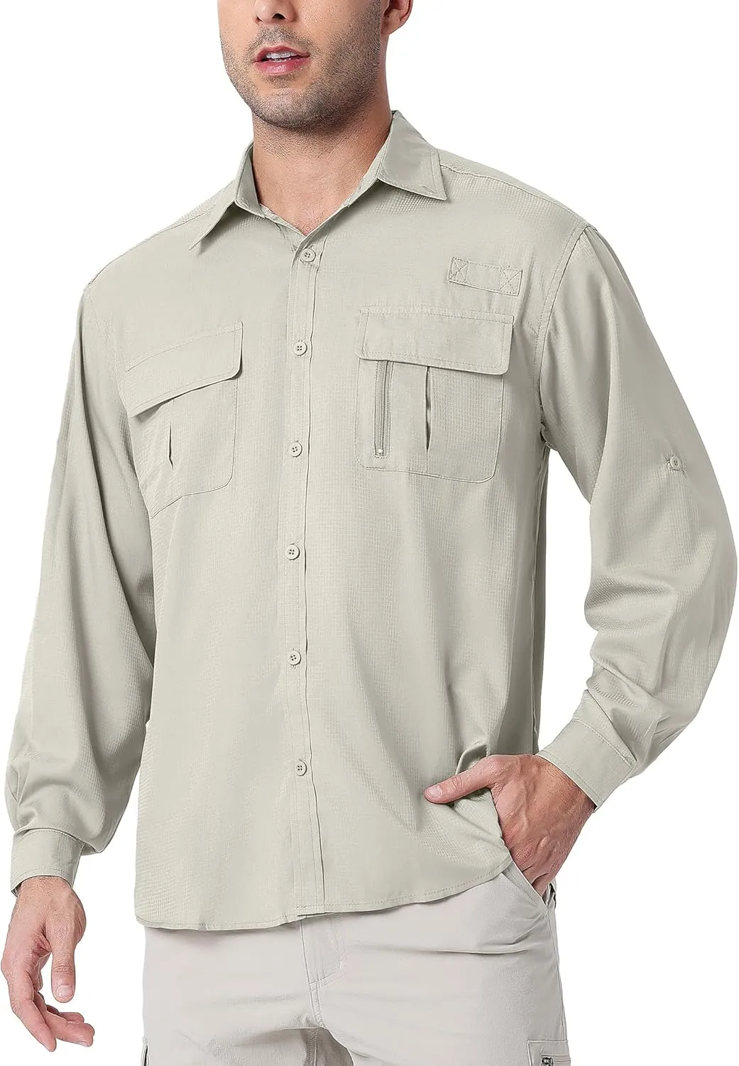 Men's UPF 50  UV Long Sleeve Sun SPF Protection Button Down Quick Dry Shirts Cooling Fishing Breathable for Safari Hiking