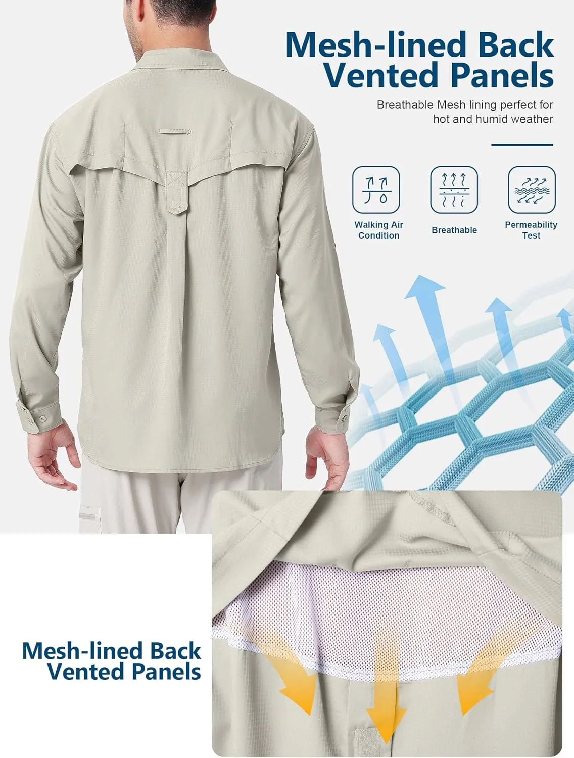 Men's UPF 50  UV Long Sleeve Sun SPF Protection Button Down Quick Dry Shirts Cooling Fishing Breathable for Safari Hiking