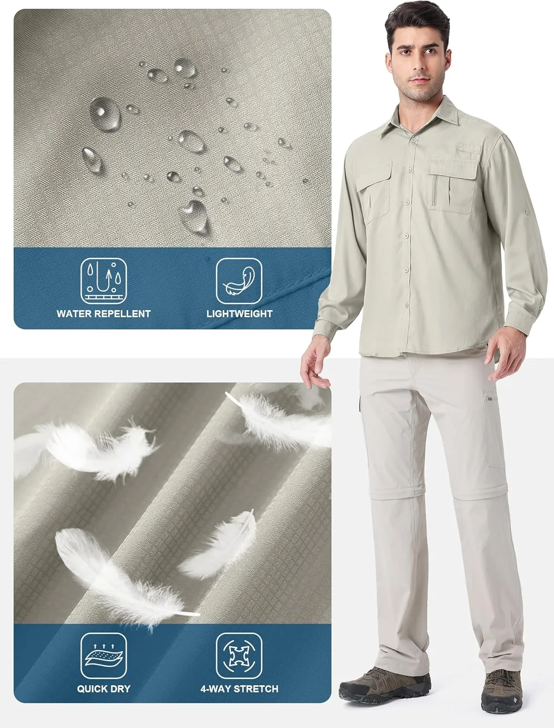 Men's UPF 50  UV Long Sleeve Sun SPF Protection Button Down Quick Dry Shirts Cooling Fishing Breathable for Safari Hiking