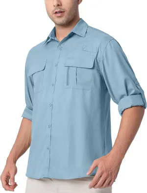 Men's UPF 50  UV Long Sleeve Sun SPF Protection Button Down Quick Dry Shirts Cooling Fishing Breathable for Safari Hiking