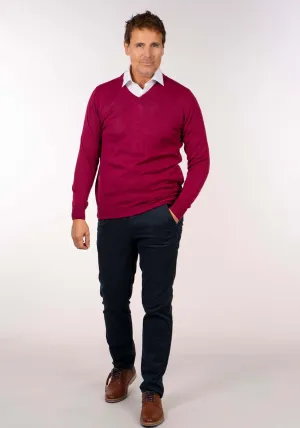 Mens V-Neck Merino Wool Jumper - Pink