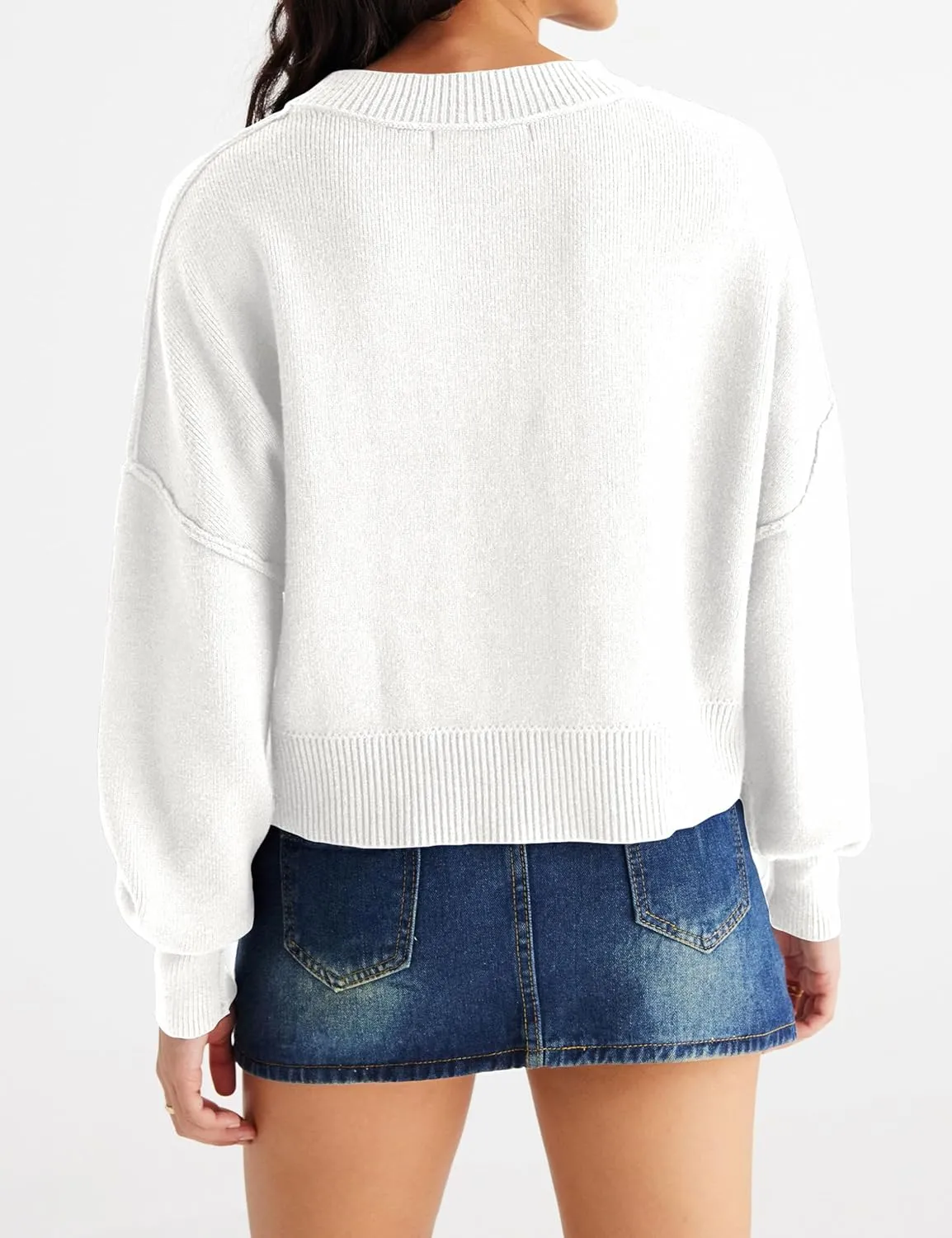 MEROKEETY Women's 2025 Crewneck Cropped Sweater Fall Batwing Sleeve Oversized Side Slit Ribbed Knit Pullover Jumper Tops