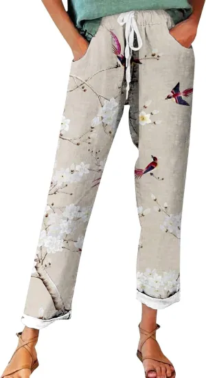 Mid Rise Cropped Linen Pants Summer Length Pants for Women Plus Size Wide Leg Palazzo Pants