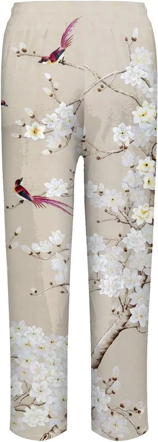 Mid Rise Cropped Linen Pants Summer Length Pants for Women Plus Size Wide Leg Palazzo Pants