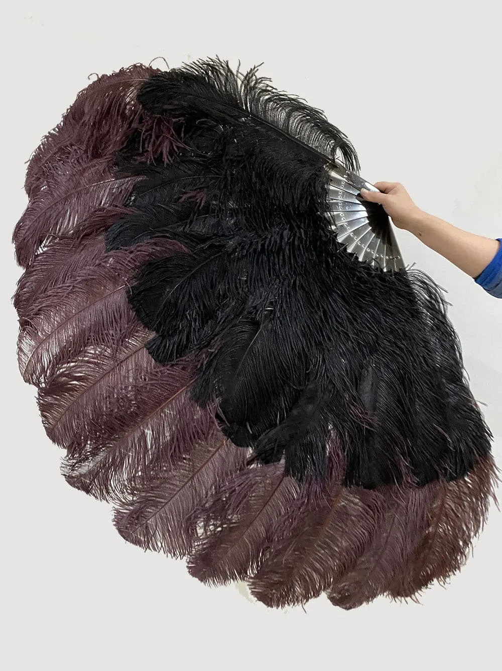 Mix black & coffee XL 2 Layer Ostrich Feather Fan 34''x 60'' with Travel leather Bag