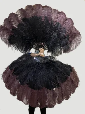 Mix black & coffee XL 2 Layer Ostrich Feather Fan 34''x 60'' with Travel leather Bag