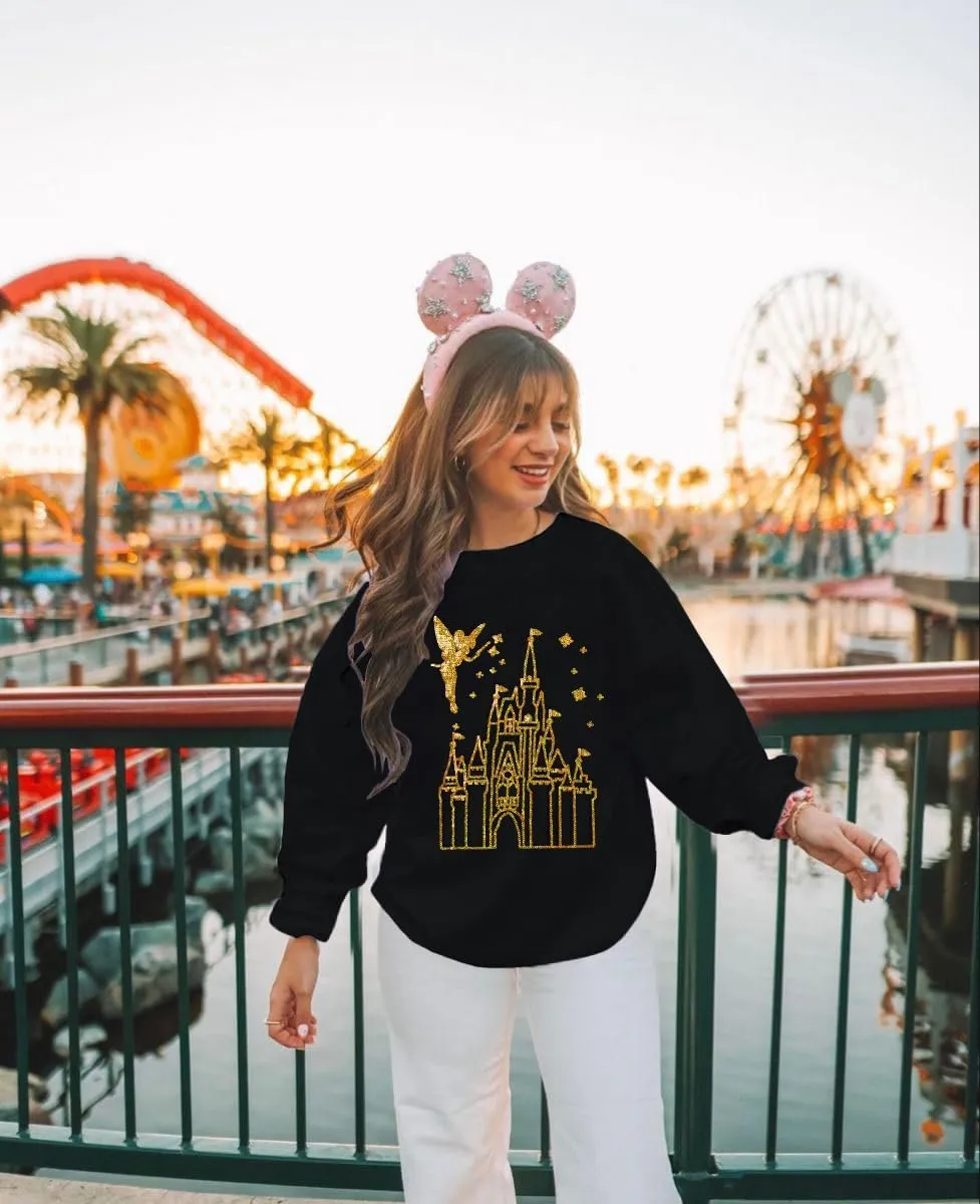MNLYBABY Magic Kingdom Sweatshirt Women Magical Castle Shirt Cute Fairy Pullover Family Vacation Shirts Long Sleeve Tops