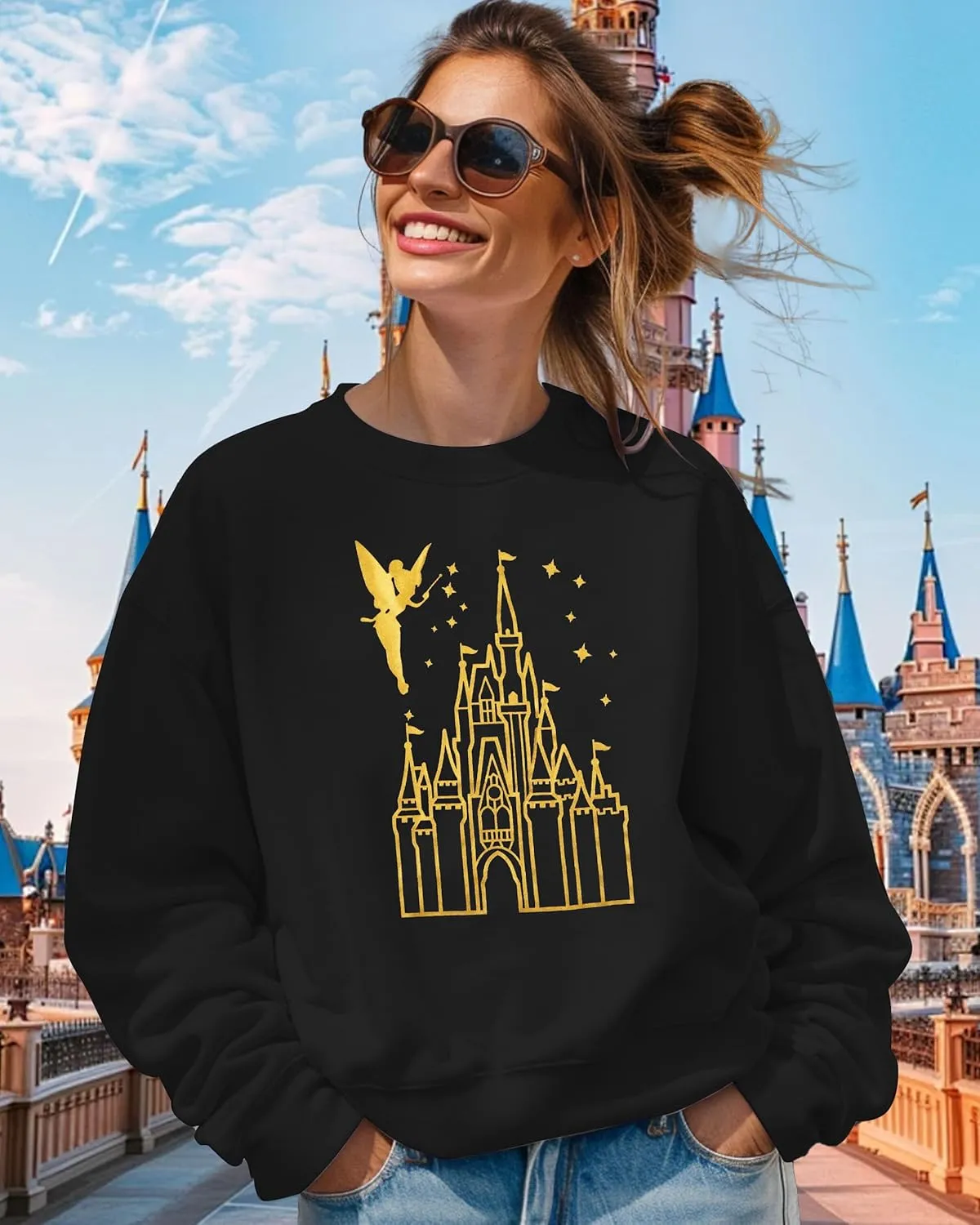 MNLYBABY Magic Kingdom Sweatshirt Women Magical Castle Shirt Cute Fairy Pullover Family Vacation Shirts Long Sleeve Tops