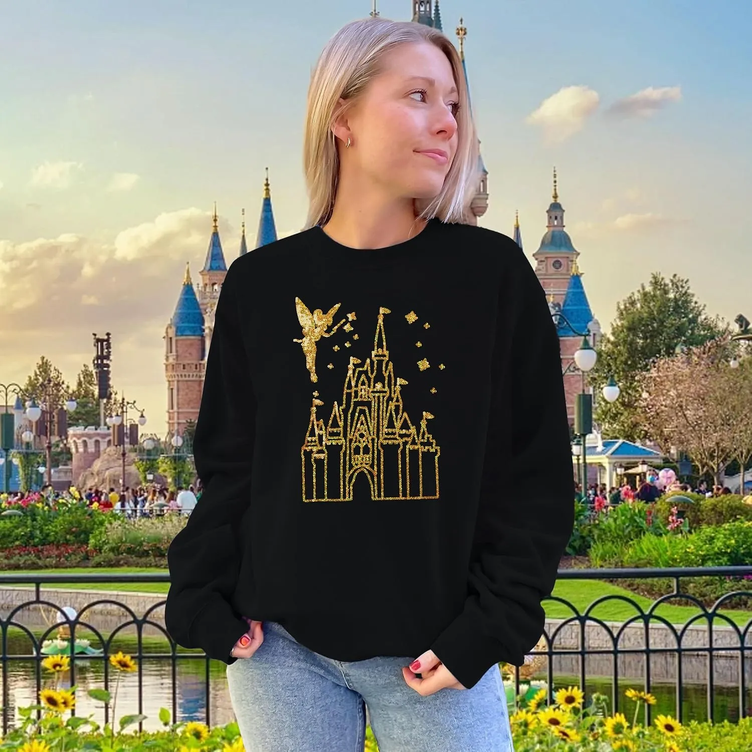MNLYBABY Magic Kingdom Sweatshirt Women Magical Castle Shirt Cute Fairy Pullover Family Vacation Shirts Long Sleeve Tops