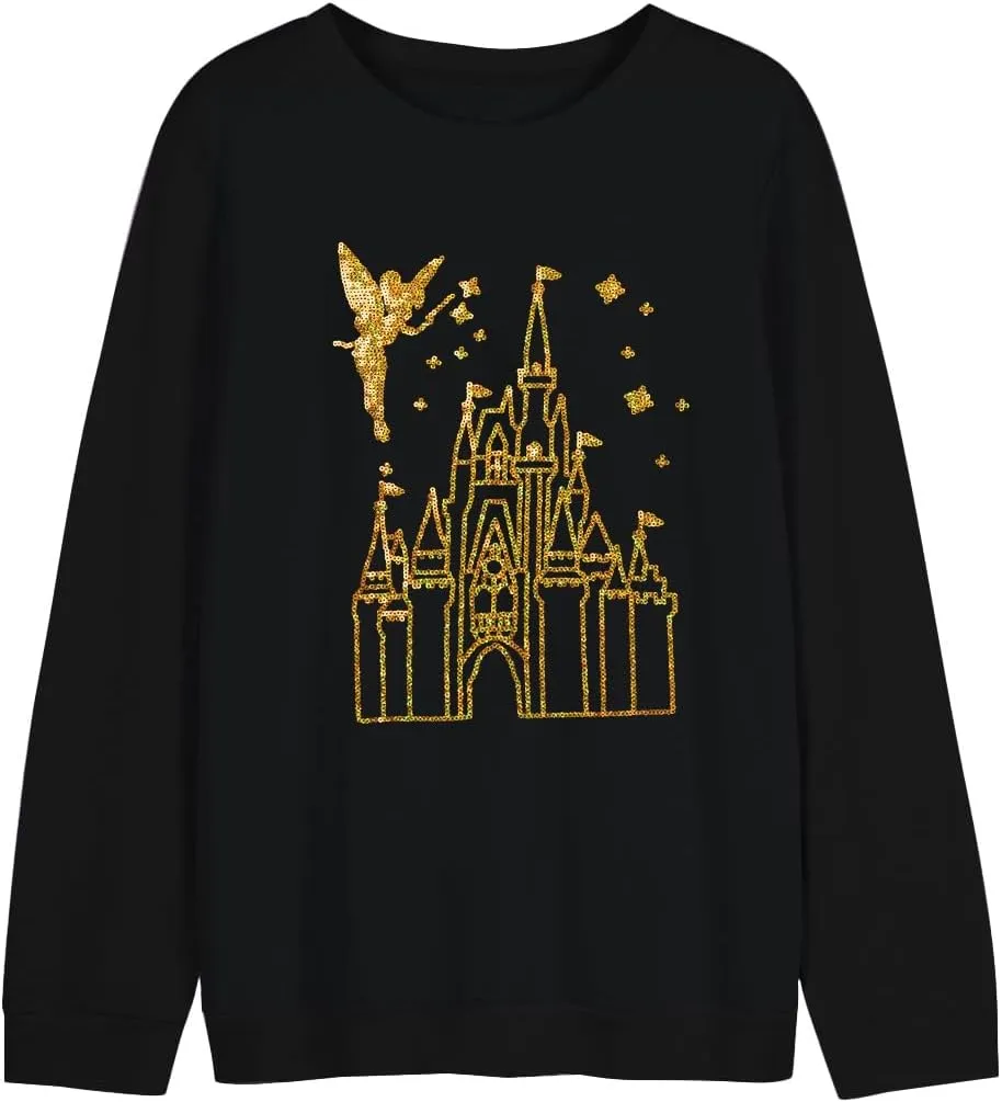 MNLYBABY Magic Kingdom Sweatshirt Women Magical Castle Shirt Cute Fairy Pullover Family Vacation Shirts Long Sleeve Tops