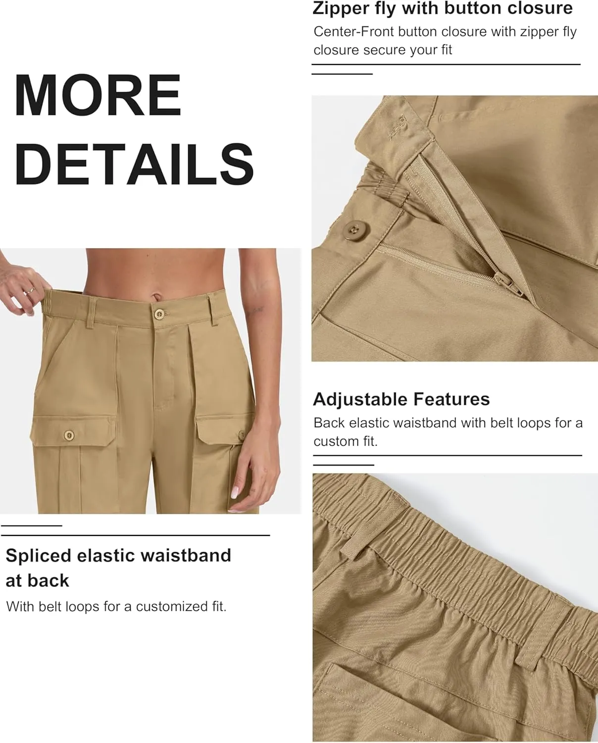 MoFiz Women's Cargo Bermuda Shorts Long Cotton Hiking Twill Chino Shorts Elastic Waist for Summer Casual Golf Travel Outdoor