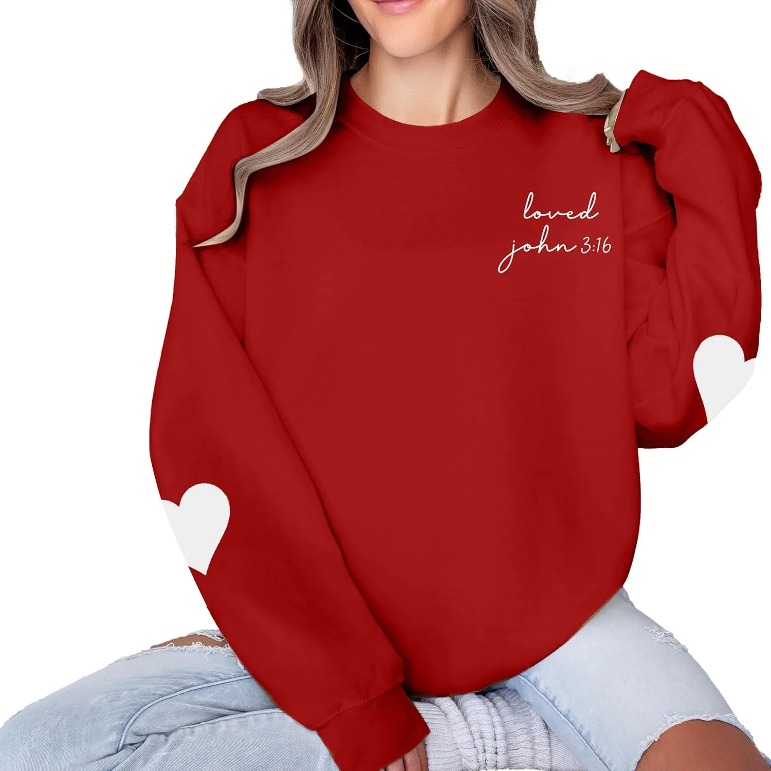 MOUSYA Love Sweatshirts Women Love Heart Graphic Shirts Valentine Shirt Casual Long Sleeve Pullover Tops