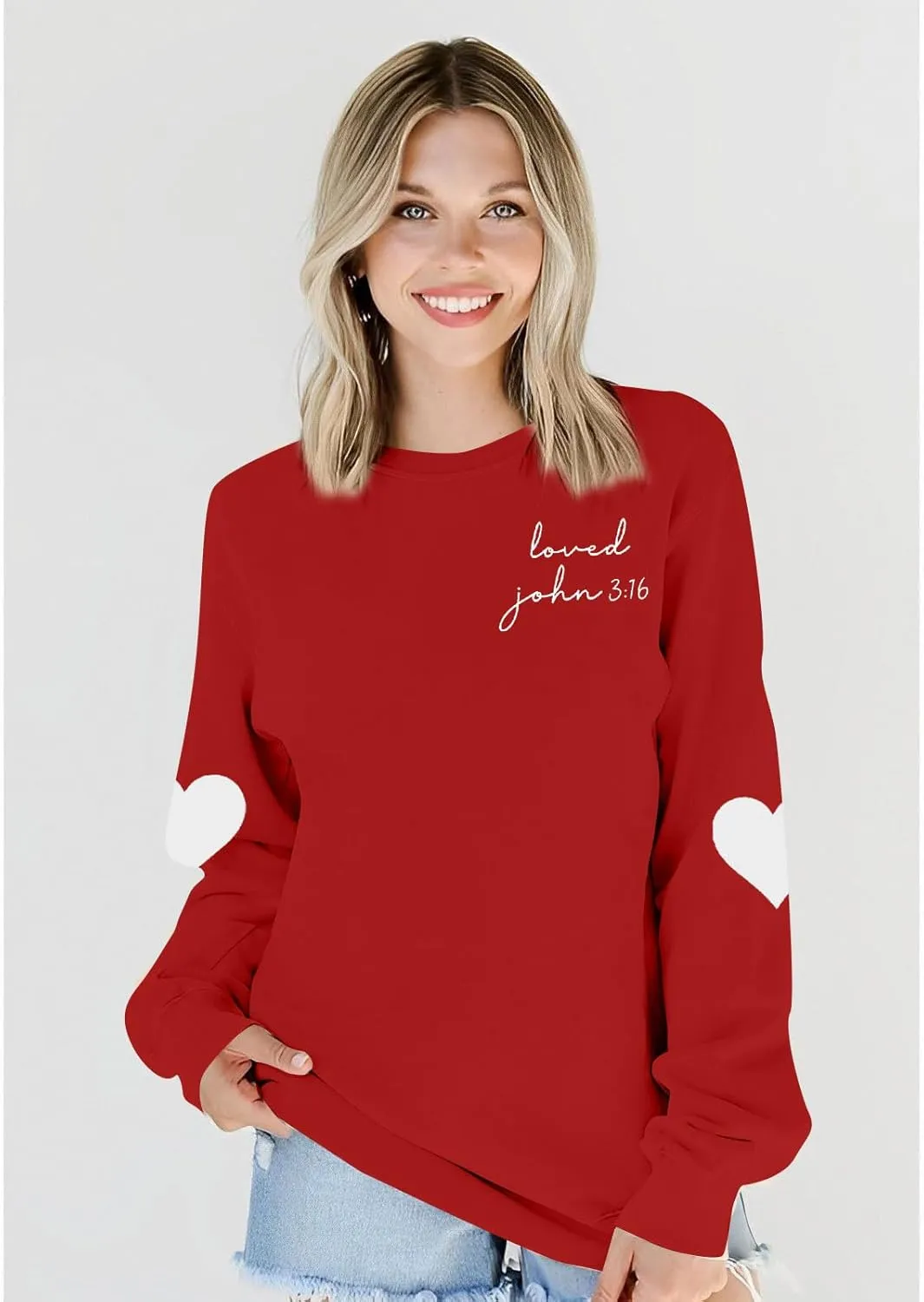 MOUSYA Love Sweatshirts Women Love Heart Graphic Shirts Valentine Shirt Casual Long Sleeve Pullover Tops