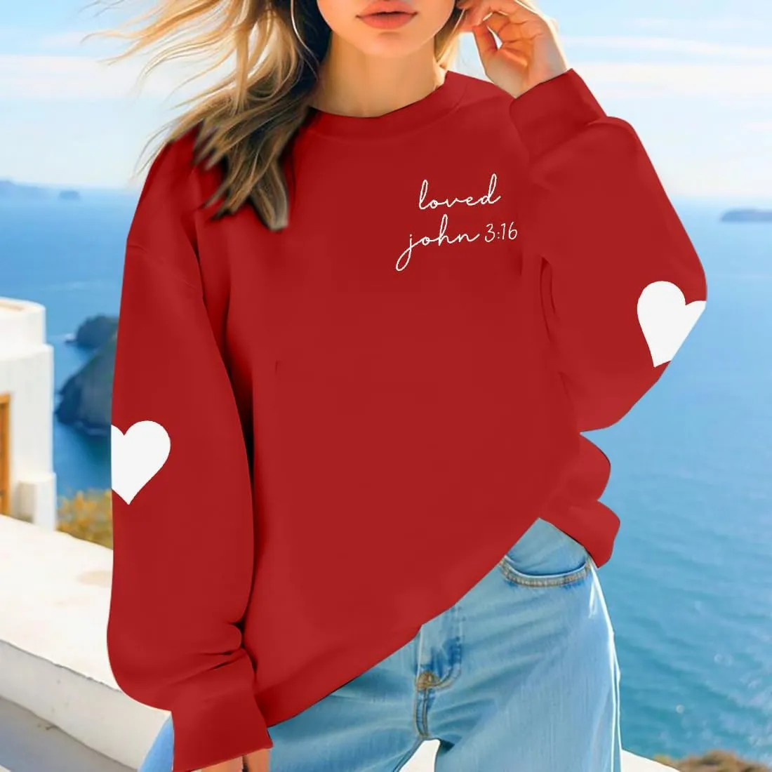 MOUSYA Love Sweatshirts Women Love Heart Graphic Shirts Valentine Shirt Casual Long Sleeve Pullover Tops