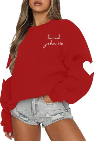 MOUSYA Love Sweatshirts Women Love Heart Graphic Shirts Valentine Shirt Casual Long Sleeve Pullover Tops
