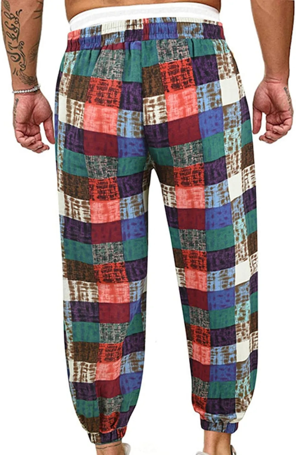 Muscularfit Mens Pants Expandable Waist Cotton Linen Fashion Print Drop Crotch Wide Leg Harem Pant Casual Loose Trousers 2023