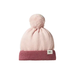 Nature Baby Alpine Pom Pom Beanie - Rose Dust/Rhubarb