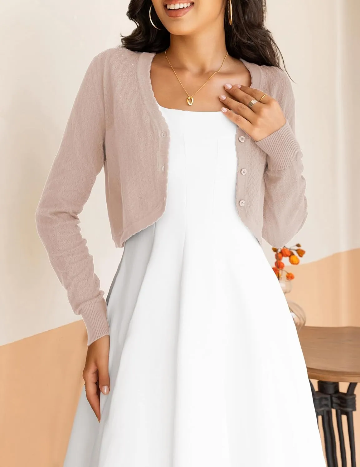 OmicGot Women's Cropped Cardigan Sweaters Long Sleeve Open Front Bolero Shrugs for Dresses S-XL