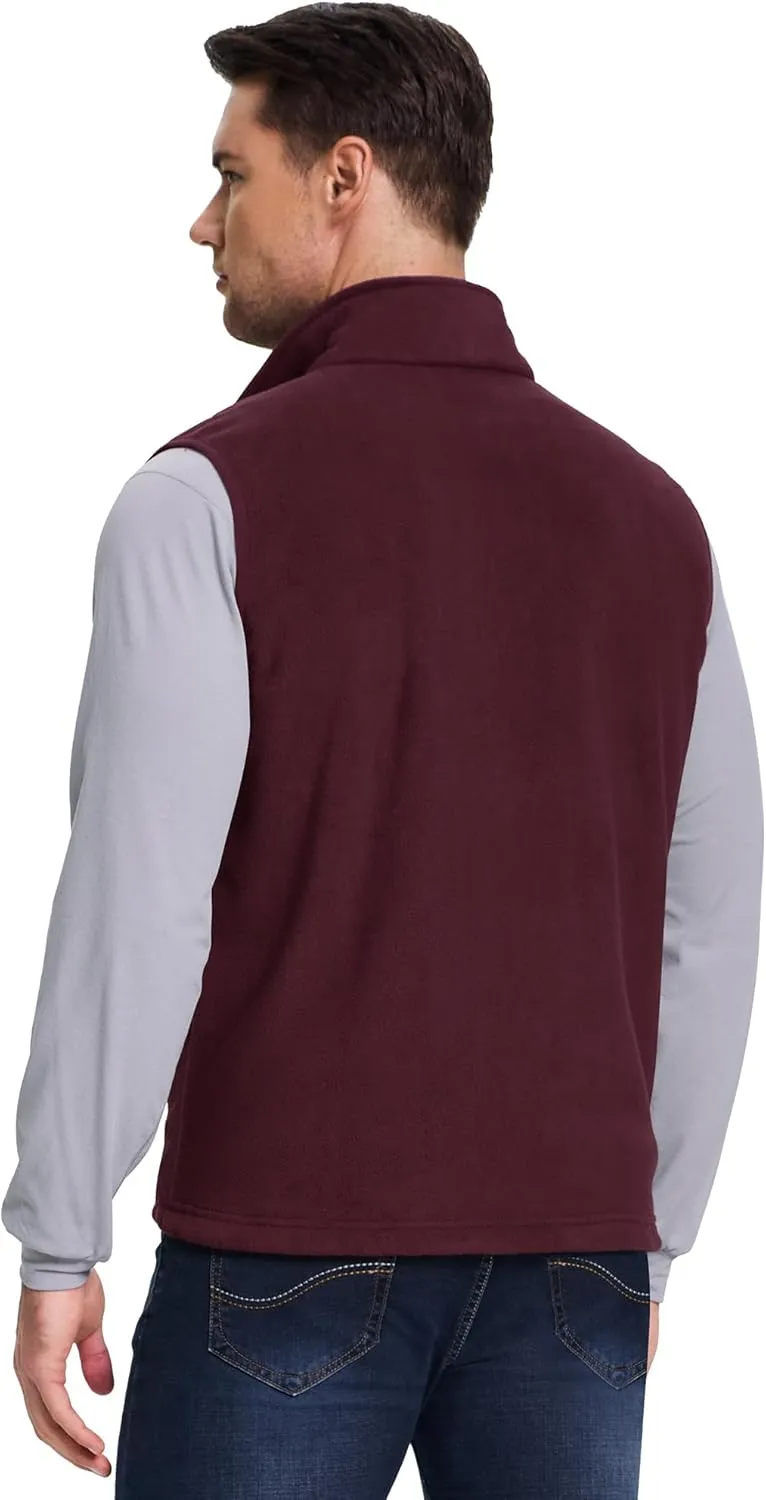 Outdoor Ventures Men's Full-Zip Lightweight Polar Fleece Vest Outerwear with 5 Pockets Warm Winter Sleeveless Jacket Casual