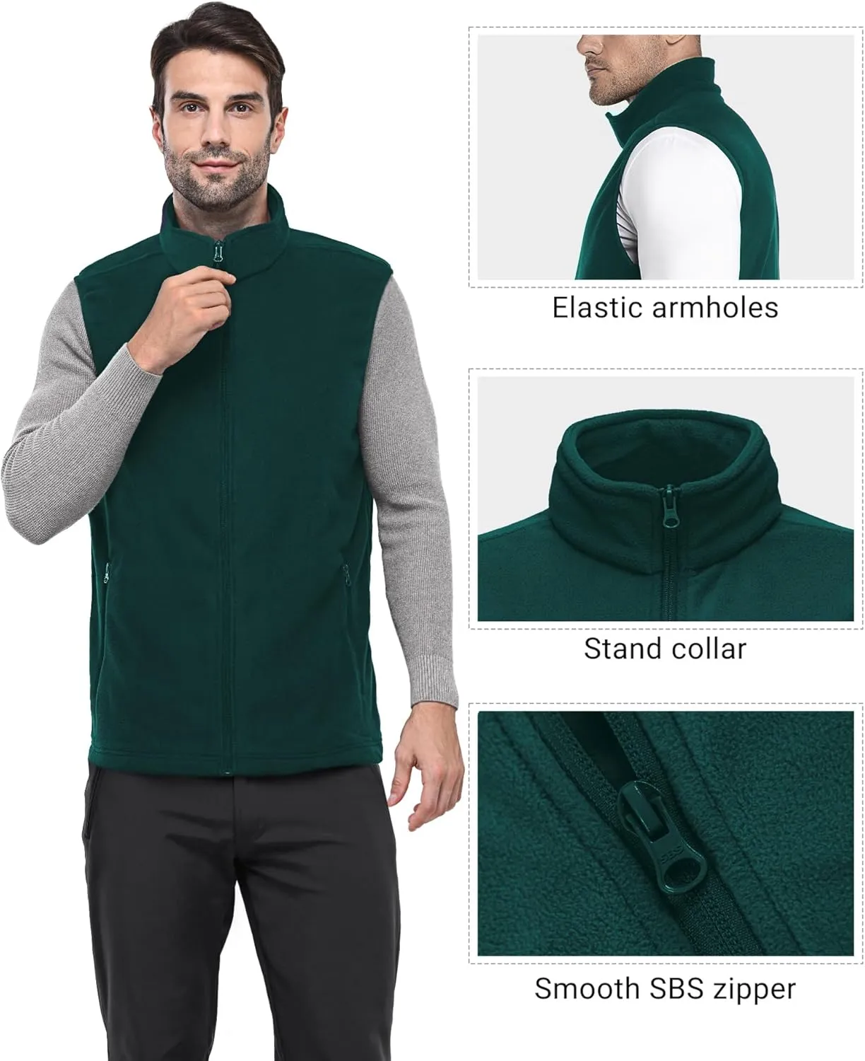 Outdoor Ventures Men's Full-Zip Polar Fleece Vest Outerwear Lightweight Warm Casual Sleeveless Jacket for Fall & Winter