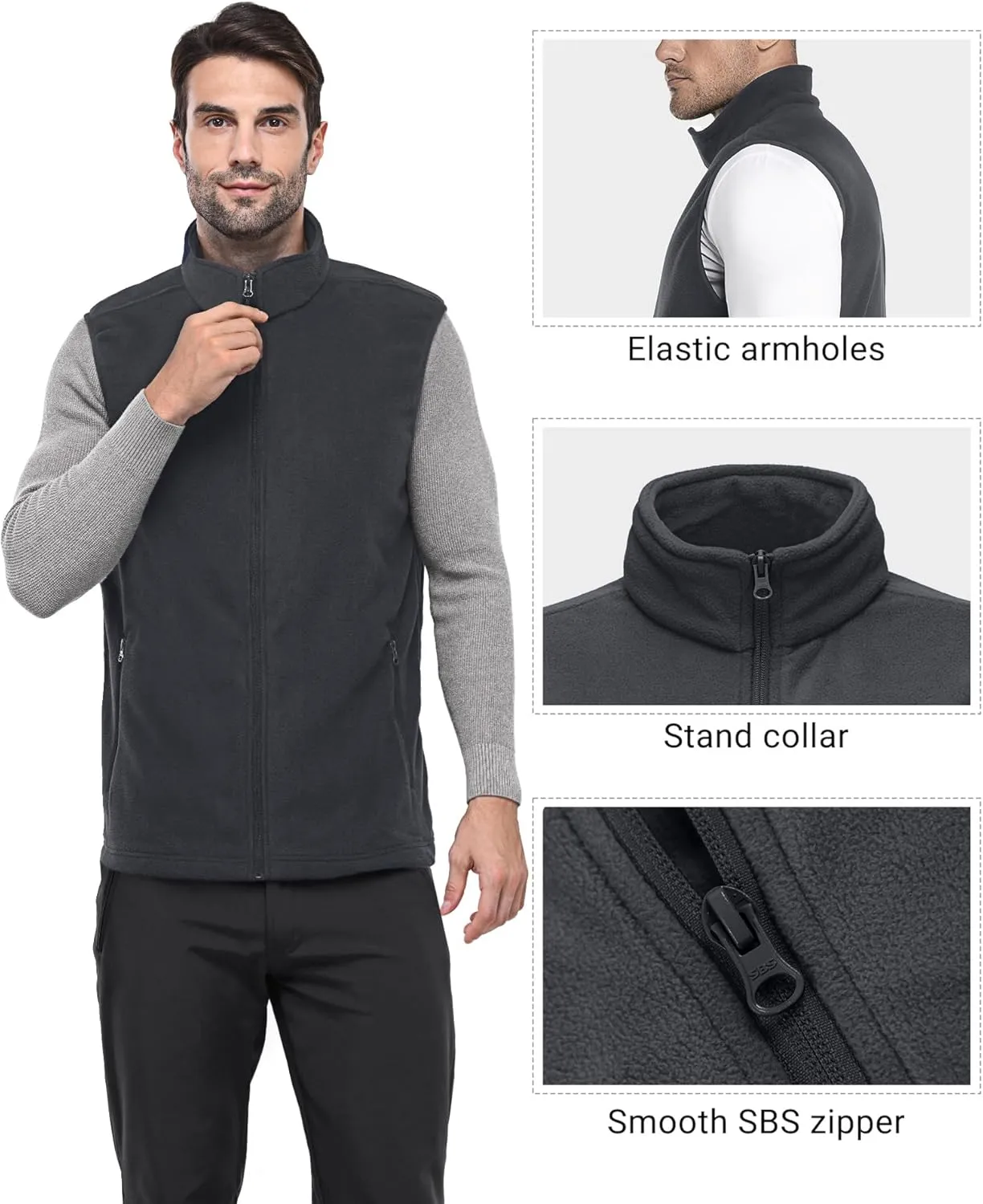 Outdoor Ventures Men's Full-Zip Polar Fleece Vest Outerwear Lightweight Warm Casual Sleeveless Jacket for Fall & Winter