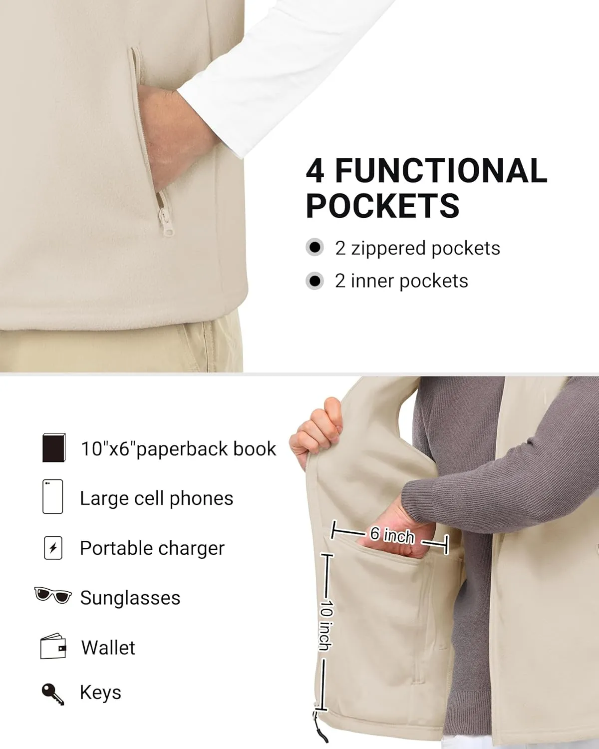 Outdoor Ventures Men's Full-Zip Polar Fleece Vest Outerwear Lightweight Warm Casual Sleeveless Jacket for Fall & Winter