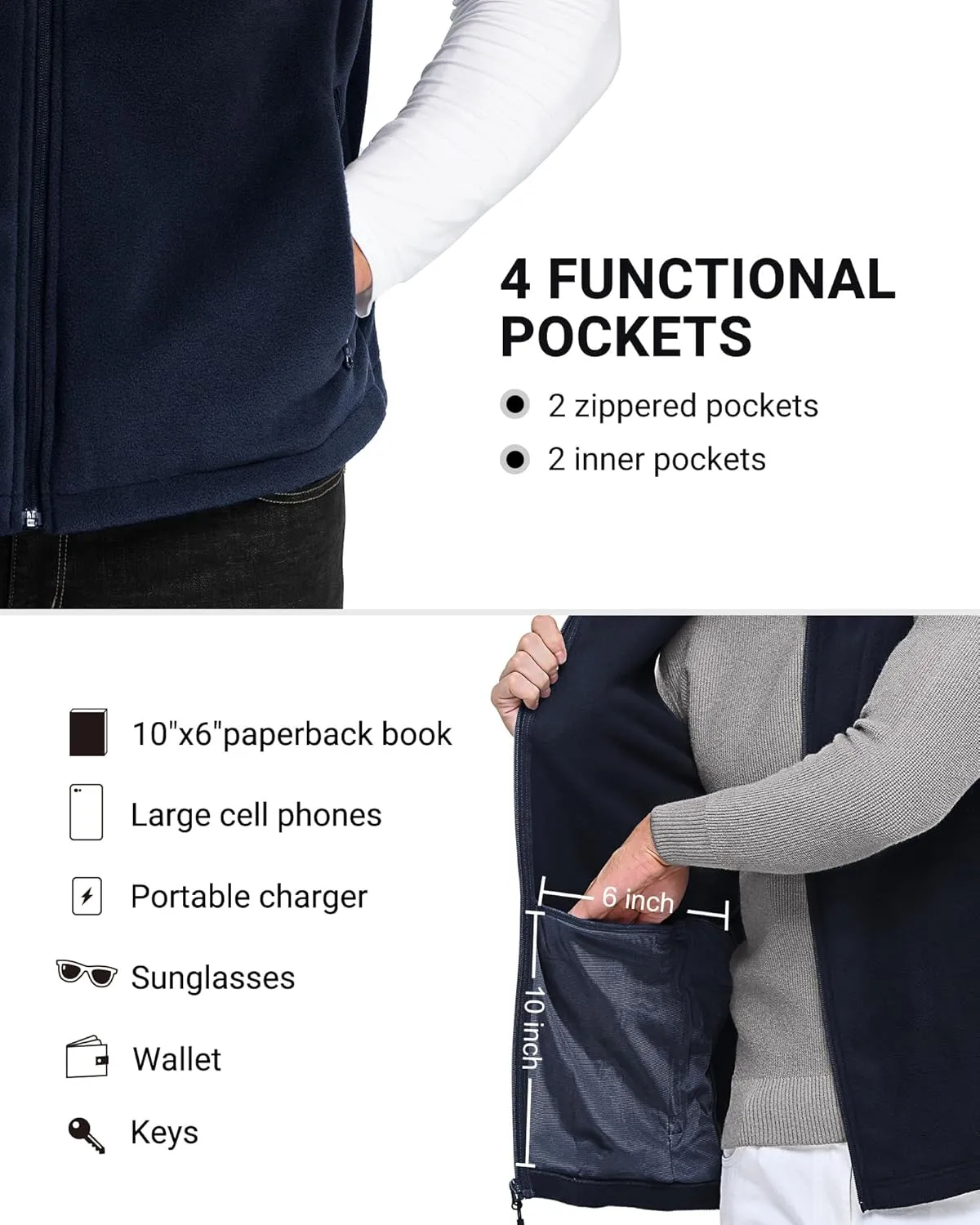 Outdoor Ventures Men's Full-Zip Polar Fleece Vest Outerwear Lightweight Warm Casual Sleeveless Jacket for Fall & Winter
