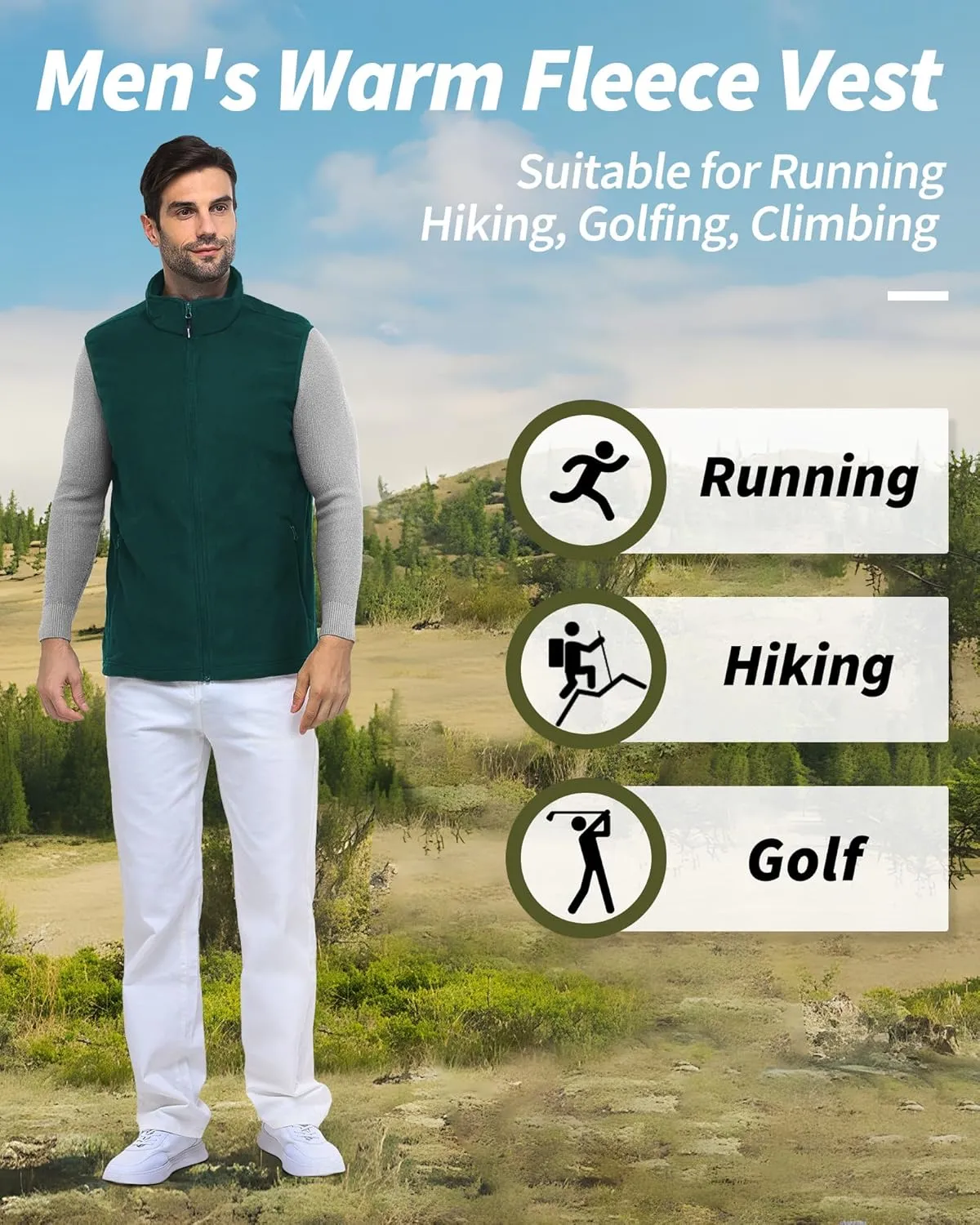 Outdoor Ventures Men's Full-Zip Polar Fleece Vest Outerwear Lightweight Warm Casual Sleeveless Jacket for Fall & Winter