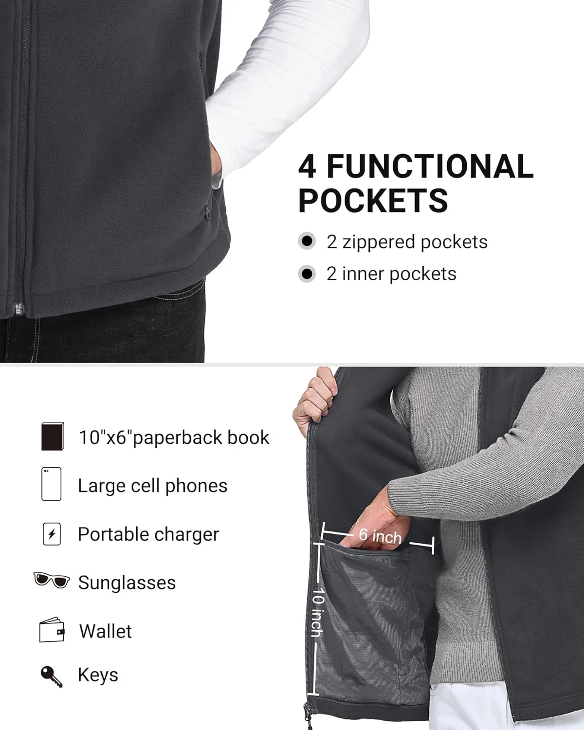 Outdoor Ventures Men's Full-Zip Polar Fleece Vest Outerwear Lightweight Warm Casual Sleeveless Jacket for Fall & Winter
