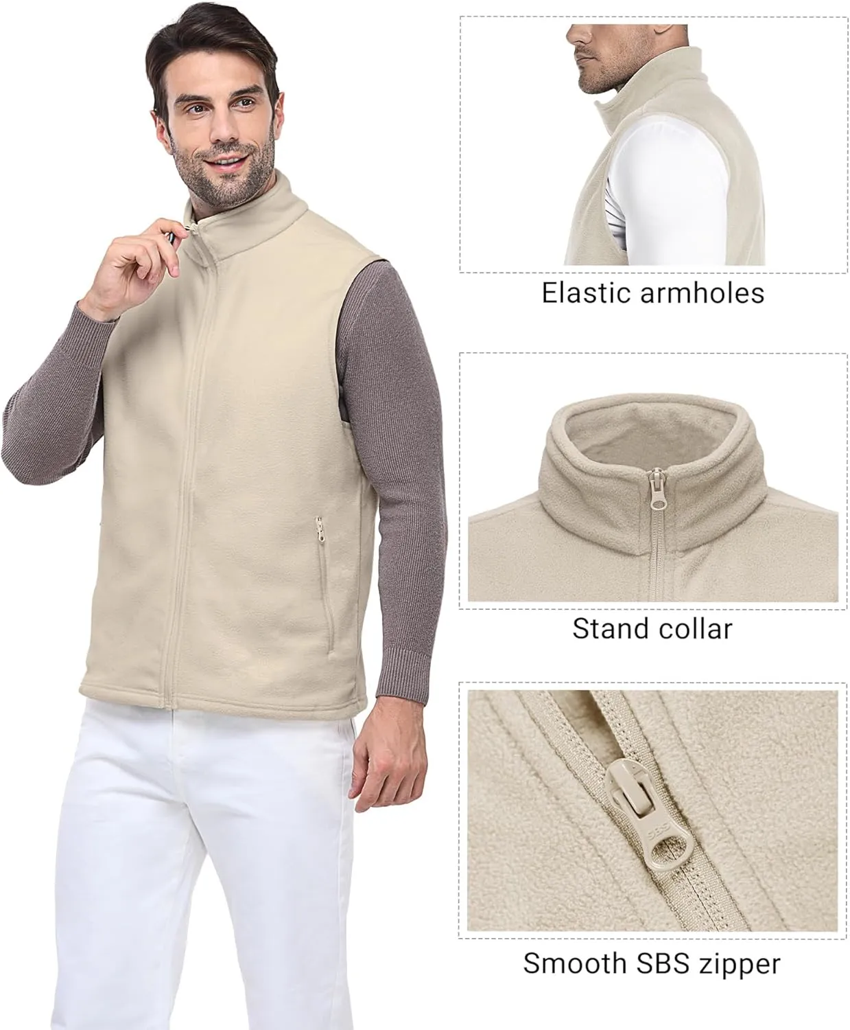 Outdoor Ventures Men's Full-Zip Polar Fleece Vest Outerwear Lightweight Warm Casual Sleeveless Jacket for Fall & Winter