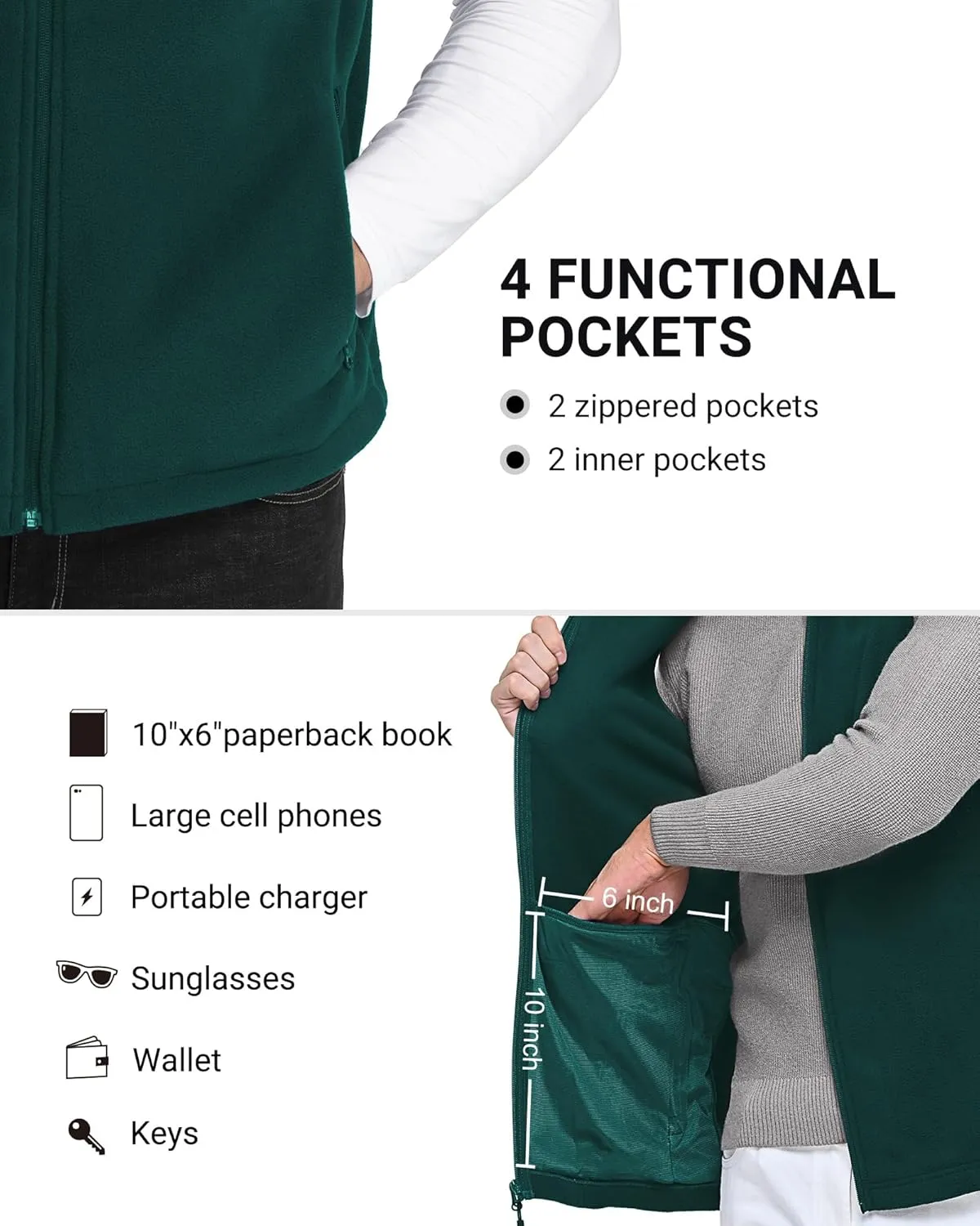 Outdoor Ventures Men's Full-Zip Polar Fleece Vest Outerwear Lightweight Warm Casual Sleeveless Jacket for Fall & Winter