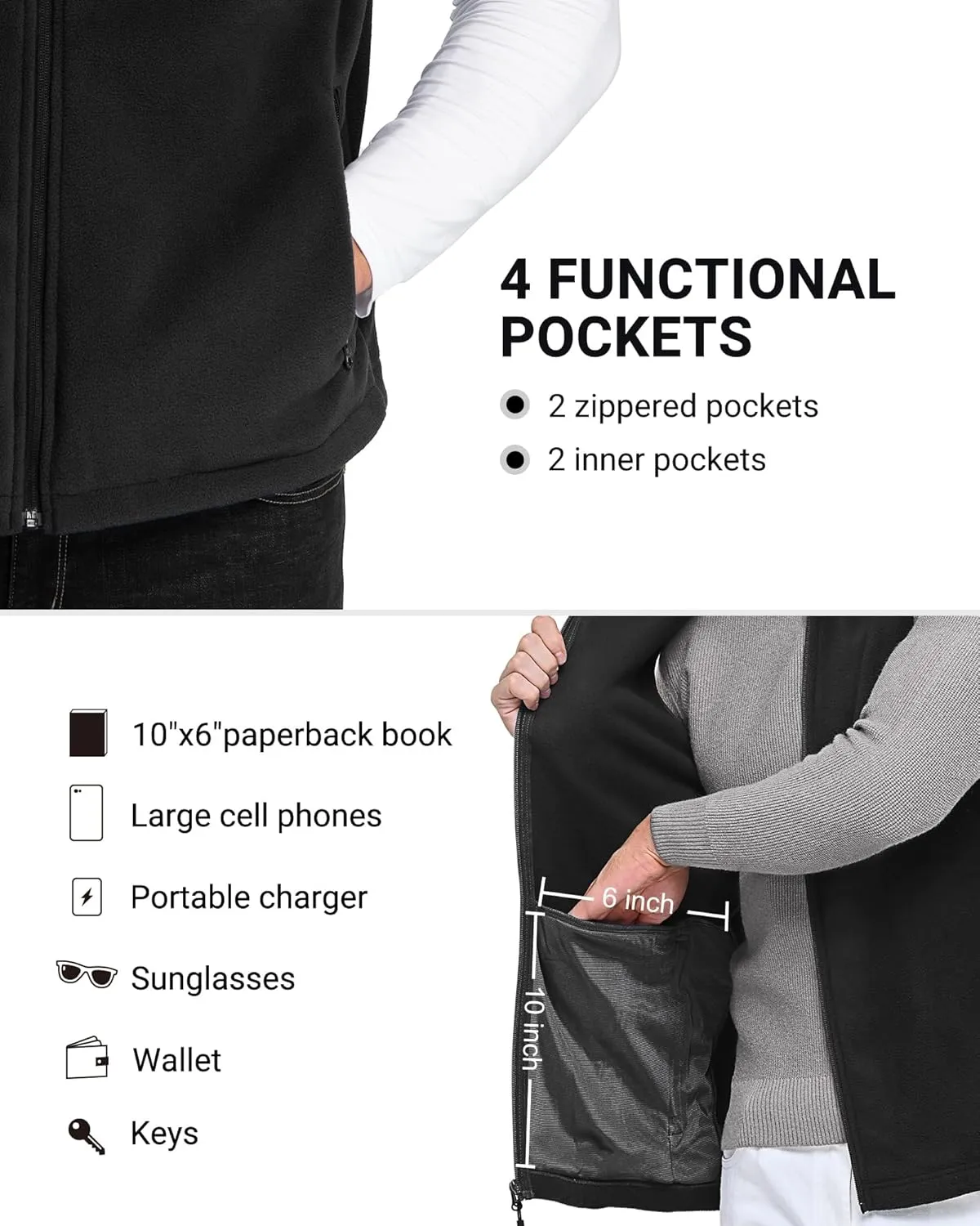 Outdoor Ventures Men's Full-Zip Polar Fleece Vest Outerwear Lightweight Warm Casual Sleeveless Jacket for Fall & Winter