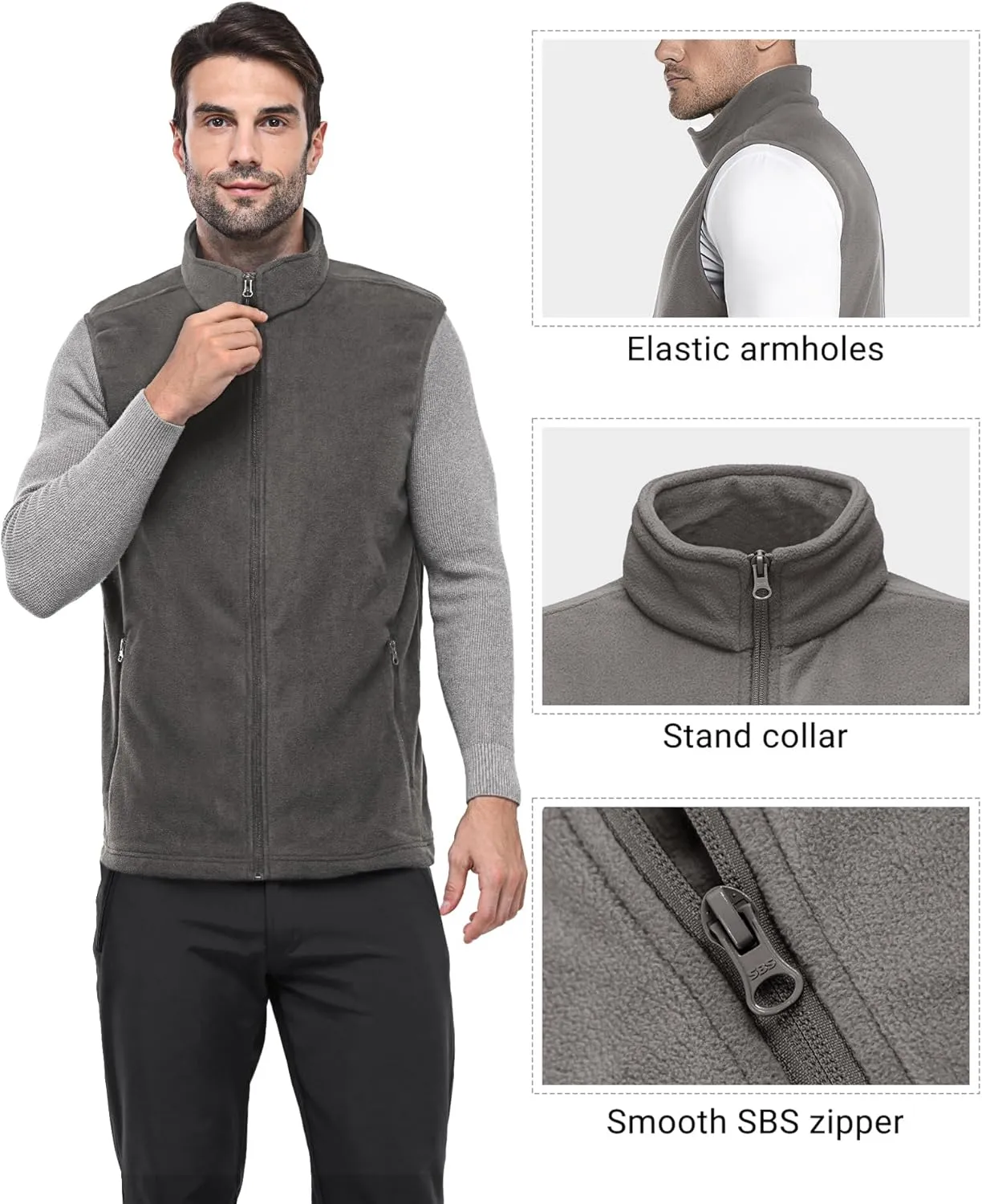 Outdoor Ventures Men's Full-Zip Polar Fleece Vest Outerwear Lightweight Warm Casual Sleeveless Jacket for Fall & Winter