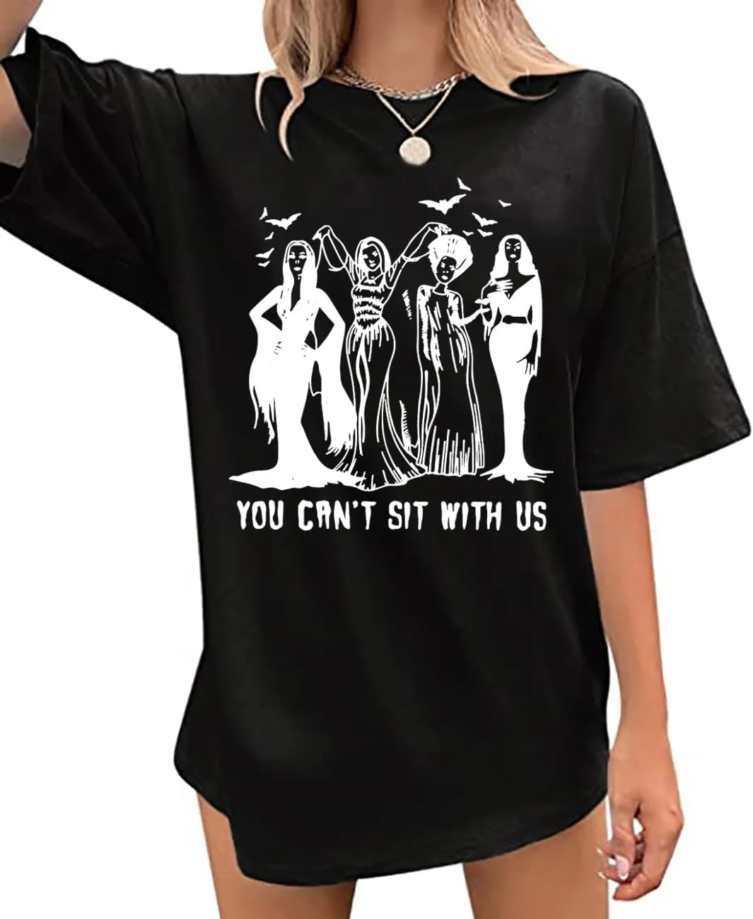 Oversized Ghoul Gang T-Shirt Women You Can't Sit with Us Vintage Goth Queen Graphic Tshirt Halloween Party Fall Top
