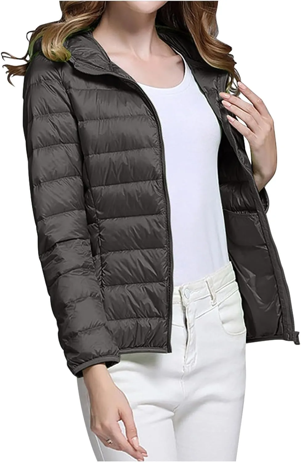 Packable Puffer Jacket for Women Lightweight Down Coat Full-Zip Quilted Jackets Water-Resistant Warm Outwear