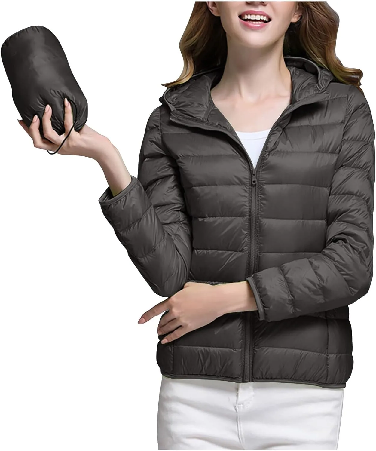 Packable Puffer Jacket for Women Lightweight Down Coat Full-Zip Quilted Jackets Water-Resistant Warm Outwear