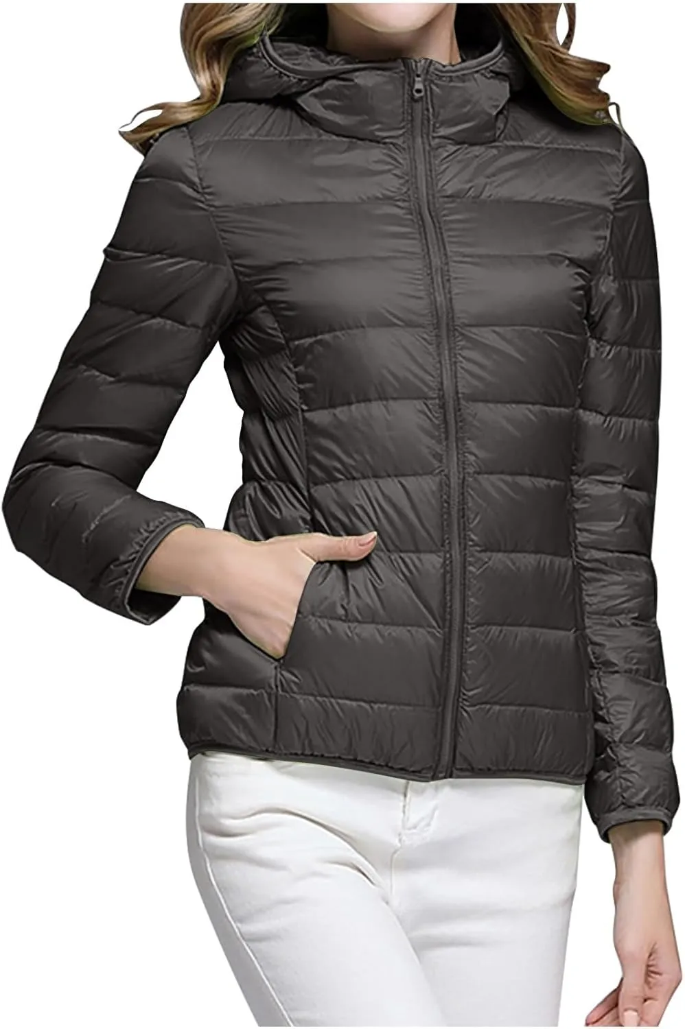 Packable Puffer Jacket for Women Lightweight Down Coat Full-Zip Quilted Jackets Water-Resistant Warm Outwear
