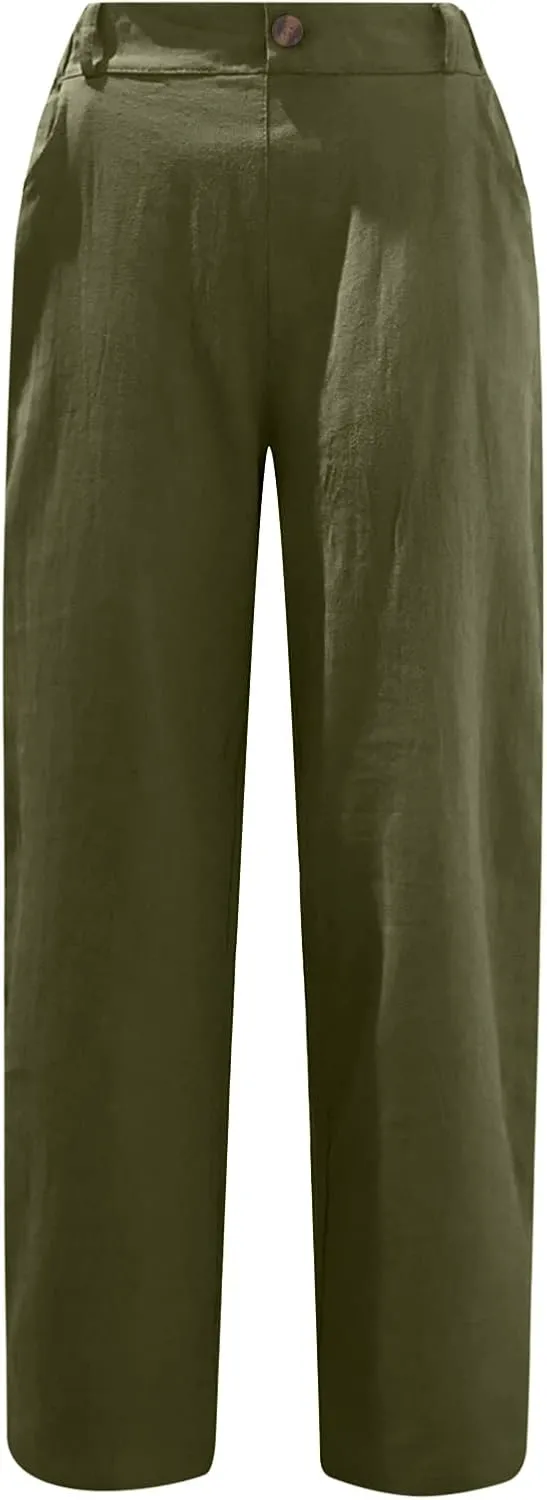 Peasant Pants for Women Summer Beach Cotton Linen Capris 3/4 Sweatpants Yoga Pant Elastic Waist Cropped Lounge Slacks