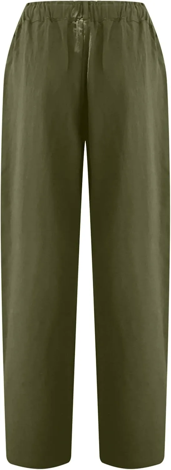 Peasant Pants for Women Summer Beach Cotton Linen Capris 3/4 Sweatpants Yoga Pant Elastic Waist Cropped Lounge Slacks