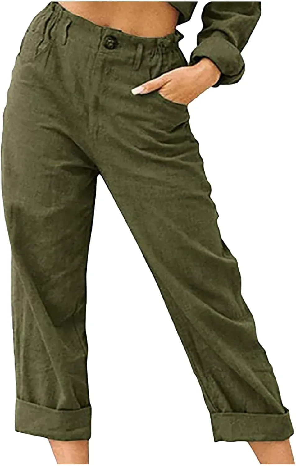 Peasant Pants for Women Summer Beach Cotton Linen Capris 3/4 Sweatpants Yoga Pant Elastic Waist Cropped Lounge Slacks