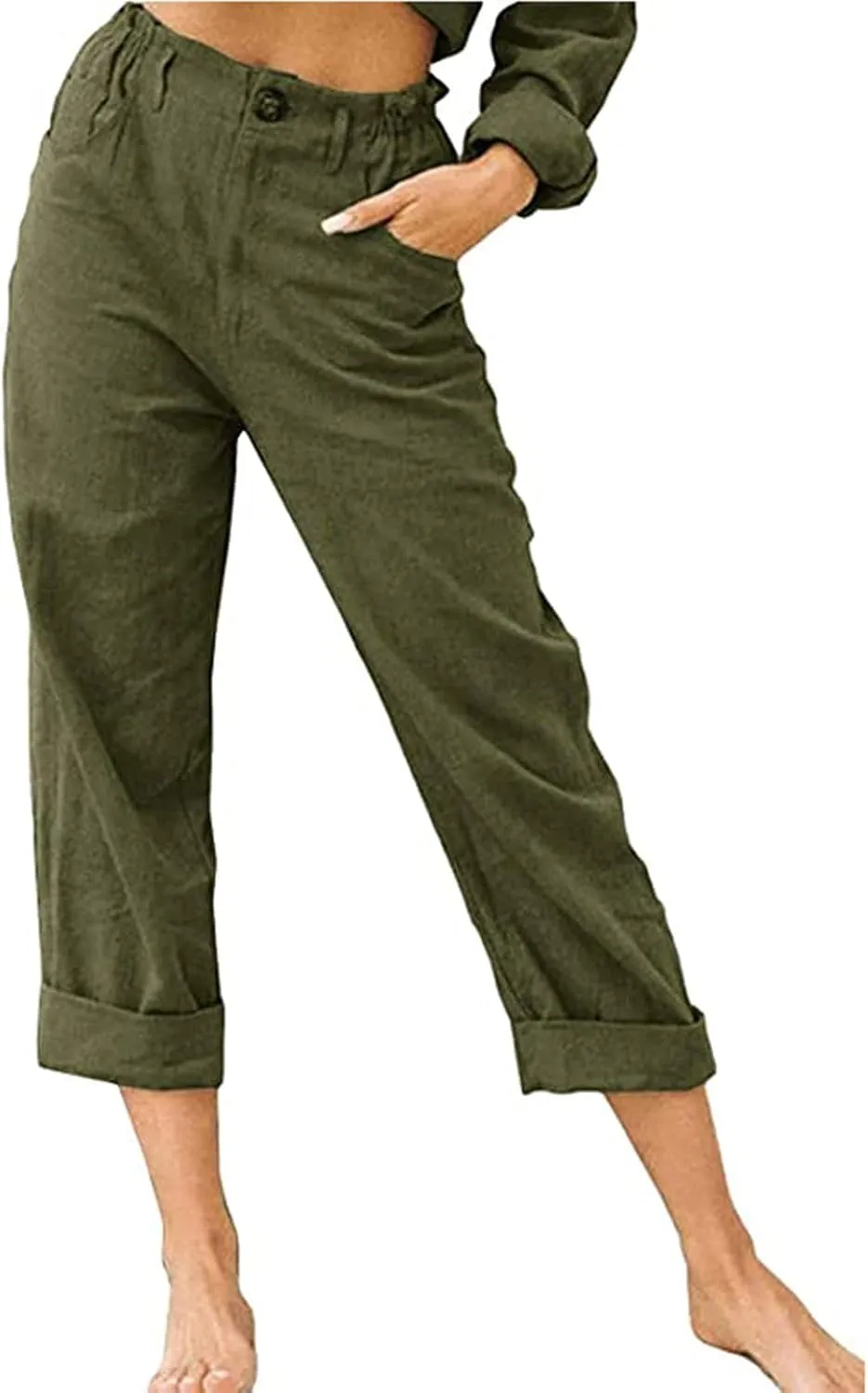 Peasant Pants for Women Summer Beach Cotton Linen Capris 3/4 Sweatpants Yoga Pant Elastic Waist Cropped Lounge Slacks