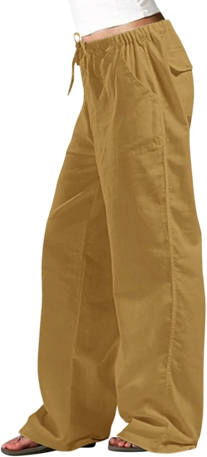 Petite Linen Pants for Women Summer Palazzo Wide Leg Linen Pant Loose Flowy Trousers